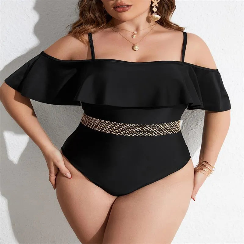 Black solid colour one-piece swimsuit for women on a mannequin