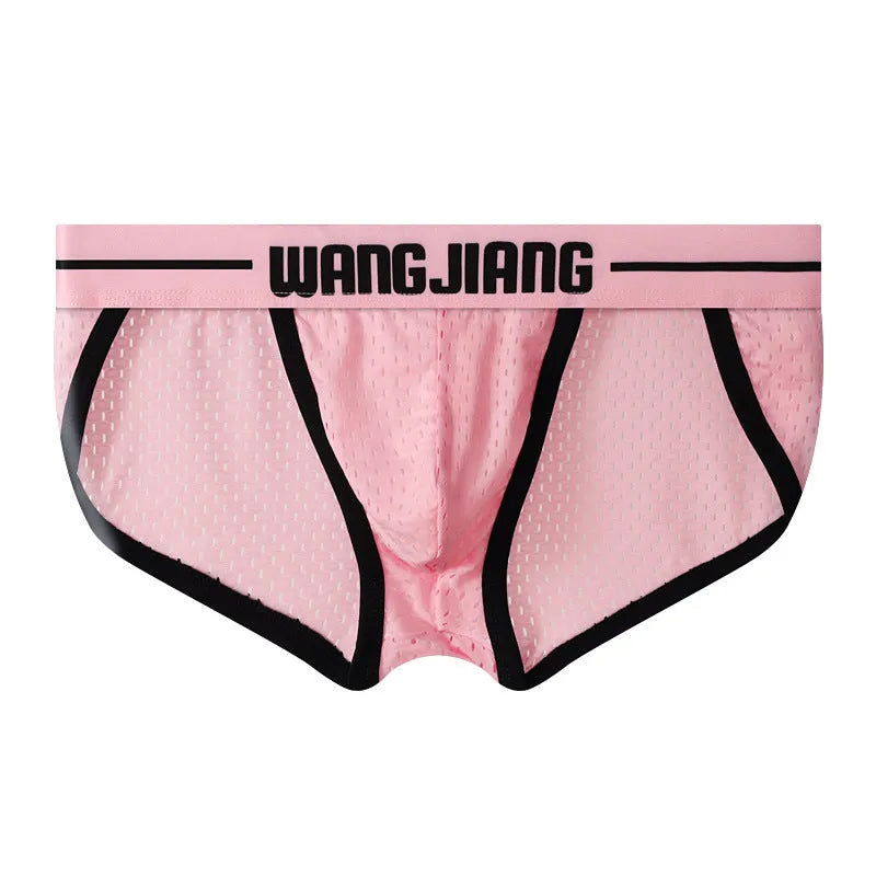 Men's ice silk triangle underwear in black, white, grey, blue, pink, or light green