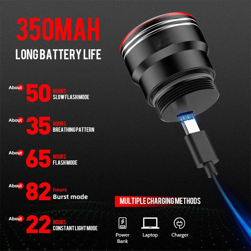 Black smart brake sensing USB charging bicycle taillight with aluminium alloy shell