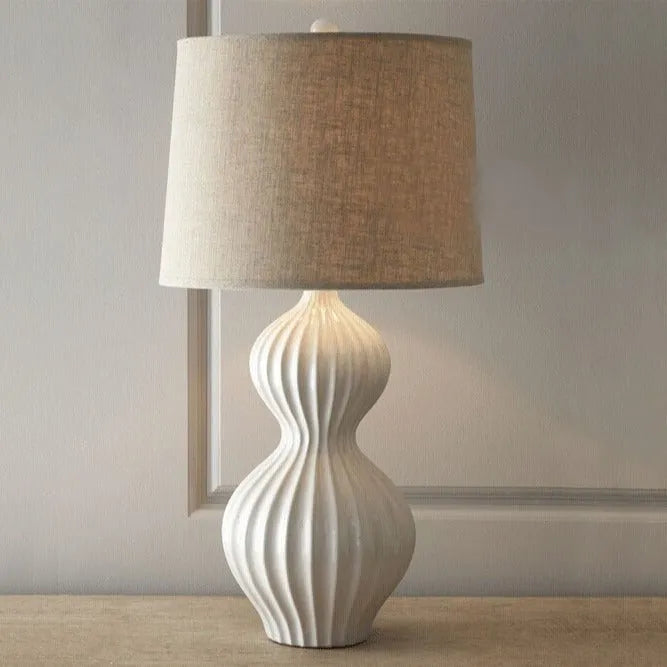 American country style ceramic table lamp with white fabric shade, 62cm tall