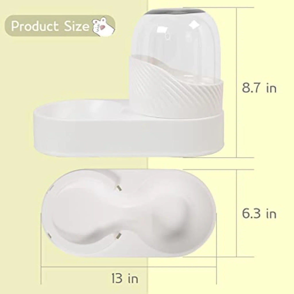 White gravity cat feeder and water dispenser set with wave-shaped design, 2L capacity each.