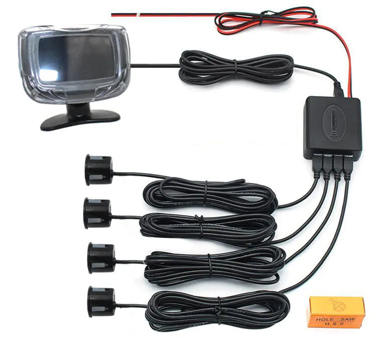 Vehicle reversing sensor system with LED display and four ultrasonic probes