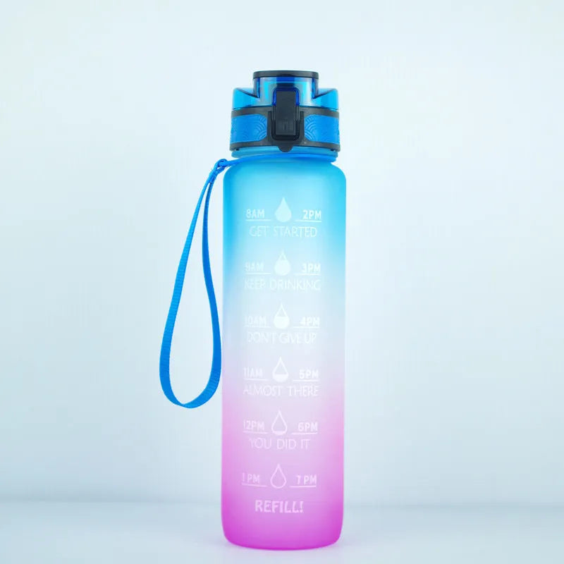 Clear 1000ml Tritan sports water bottle with infuser and BPA-free plastic construction