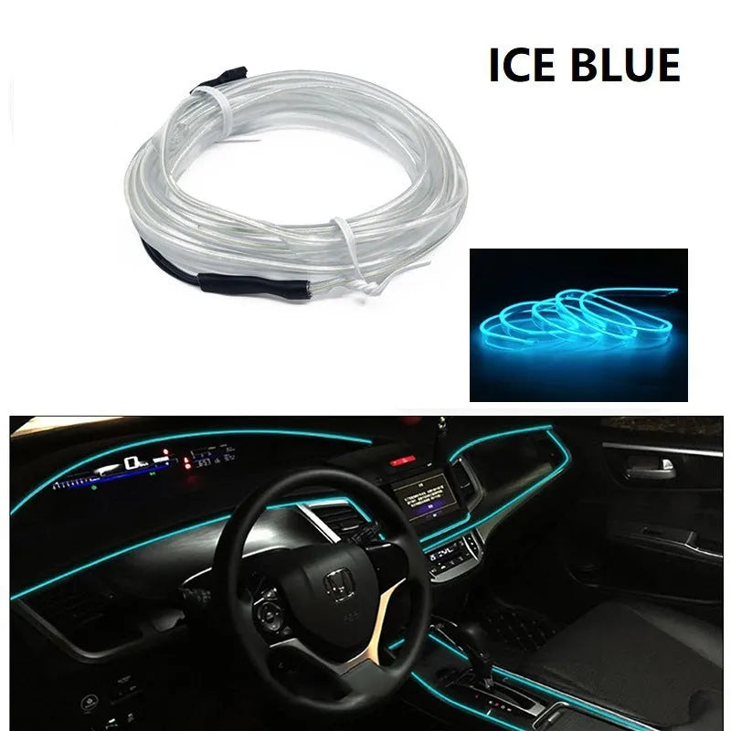 6-metre USB car ambient light cable in ten colour options for vehicle interior installation