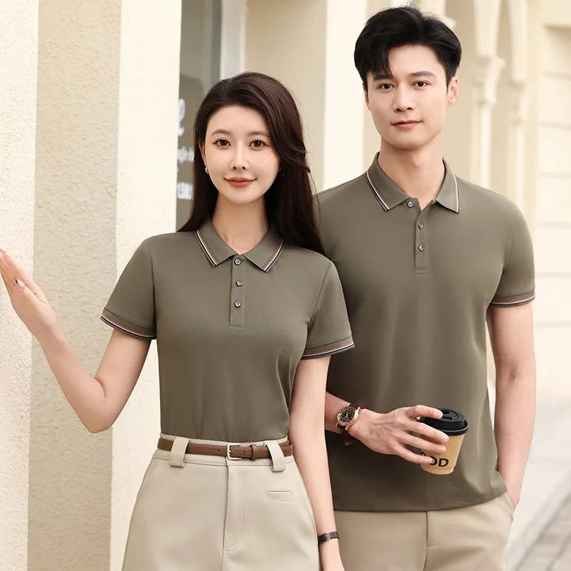 Solid colour ice silk polo shirt on a hanger, showing the collar and placket detail.