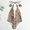 Women's leopard print one-piece swimsuit with buckle bandage detailing in backless European style