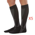 A pair of graduated compression socks for men and women in a sporty colour, shown flat to display its length and athletic fit