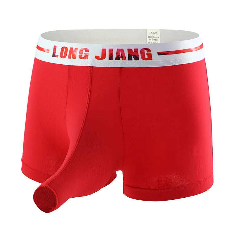 Men's ice silk trunk open boxers in multiple colours with mid waist design