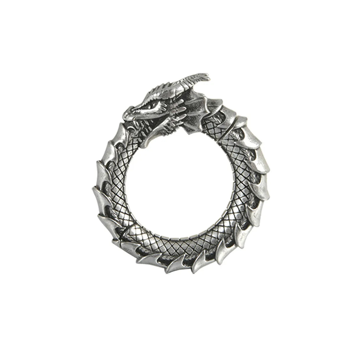 Large antique silver dragon-shaped hollow-out auricle earrings made from stainless steel.