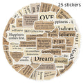 Set of 25 torn English design decorative stickers for laptops and notebooks with repositionable adhesive
