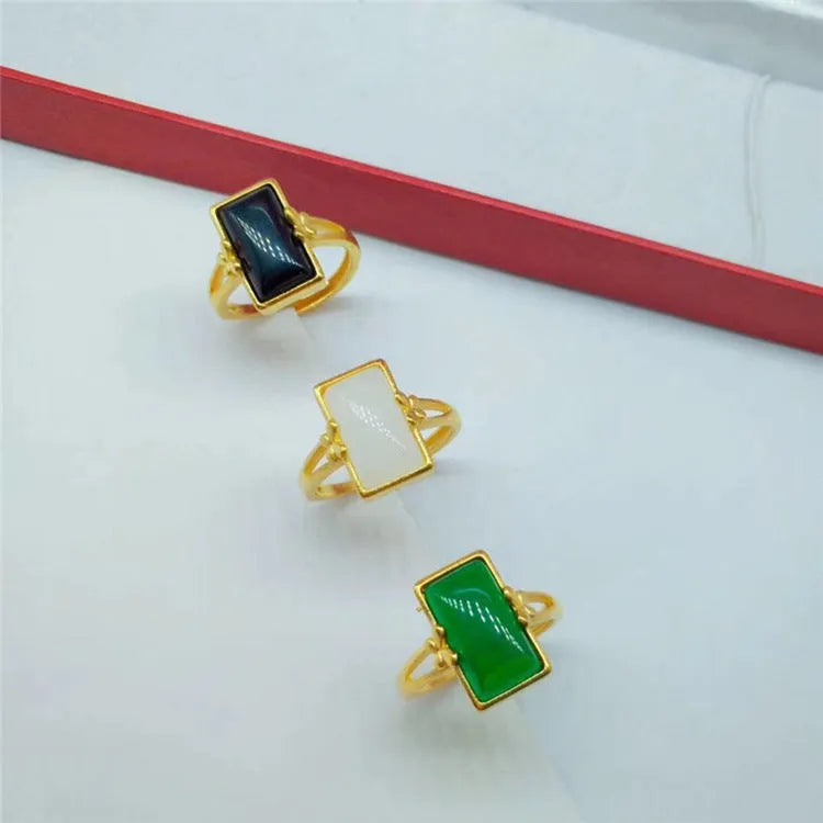 Brass gold-plated adjustable live ring with electroplated finish and artificial gemstone inlay options