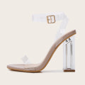 Women's Apricot PVC sandals with transparent glass stiletto heels and round toe design
