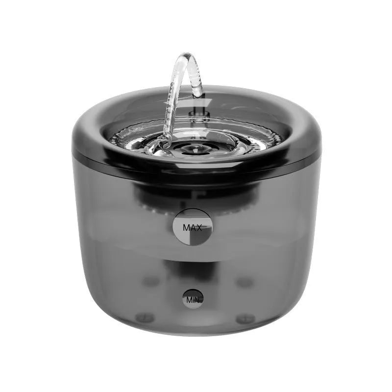 Grey and green pet automatic water fountain with circulating filter and induction outlet for dogs and cats