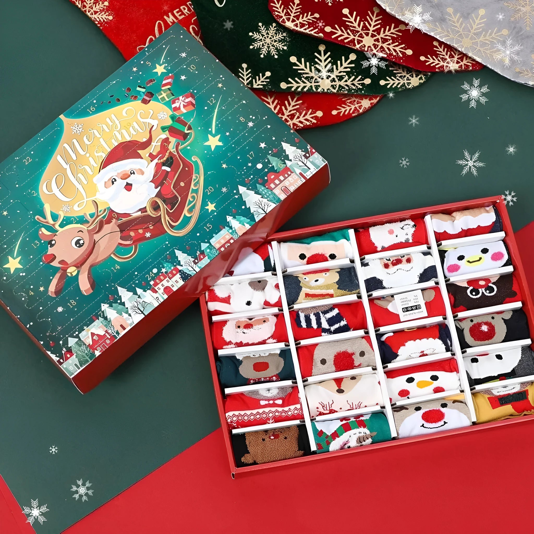 Christmas socks blind box decorations set showing resin stocking ornaments in festive colours