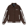 Women's apricot cotton woolen jacket with bone floral embroidery on front.
