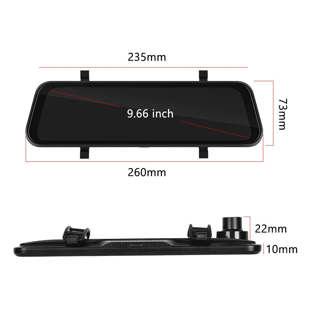 9.66-inch driving recorder rear view mirror with CarPlay Android Auto and dual recording function