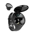 Black detachable Bluetooth headset and smart bracelet combo with colour screen for heart rate and step tracking.