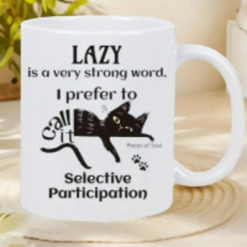 Ceramic thermal transfer mark cup with picture design showing 11oz capacity