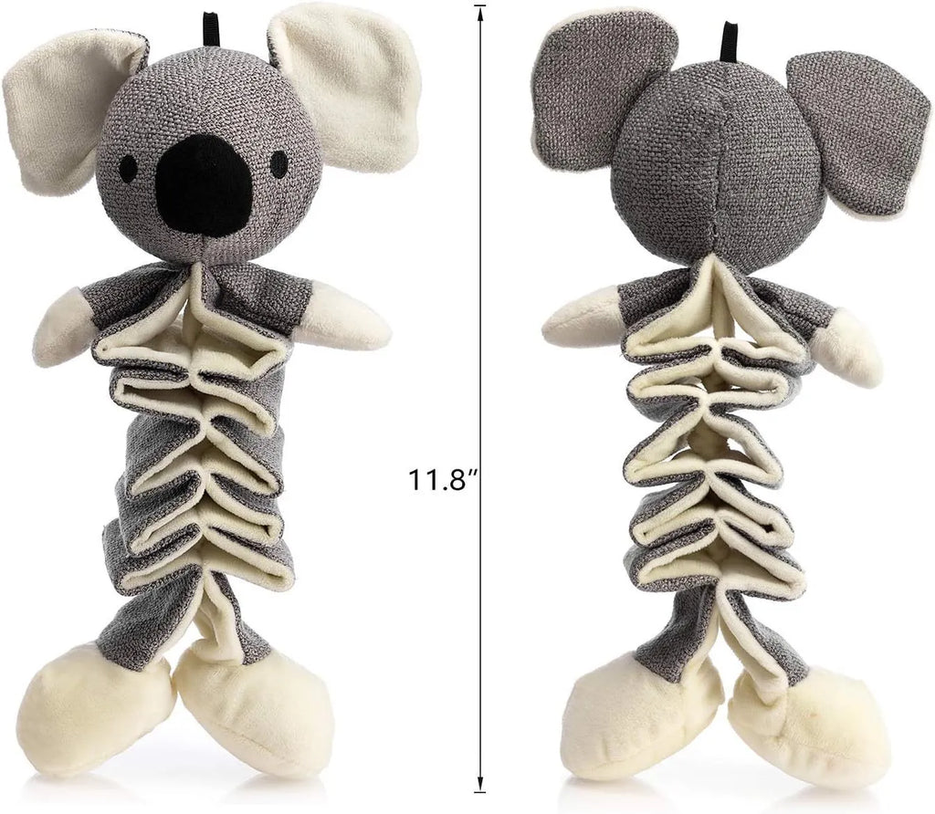Grey koala plush dog chew toy measuring 30cm with crinkle paper sounds
