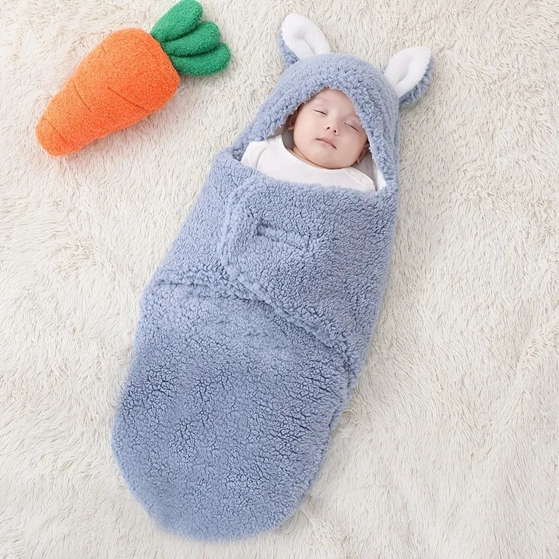 Adjustable baby swaddle sleep sack in soft cotton fabric with head protection