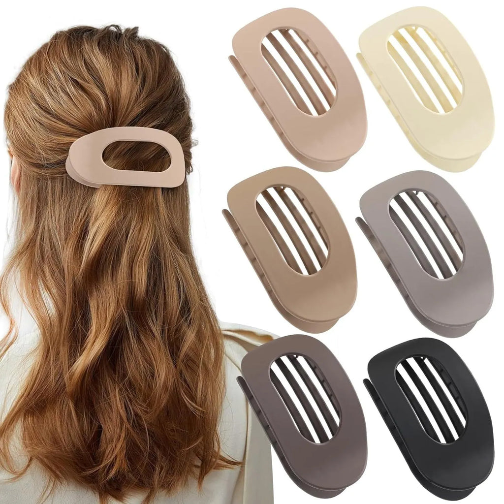 Set of six women's geometric hair clips with frosted plastic grip in rose red and nude colours