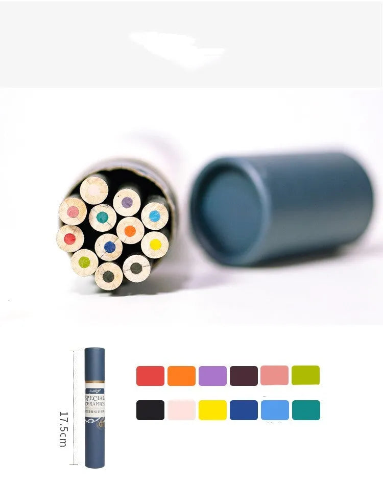 Water-soluble underglaze colour pencils for pottery drawing in 12 ceramic colours