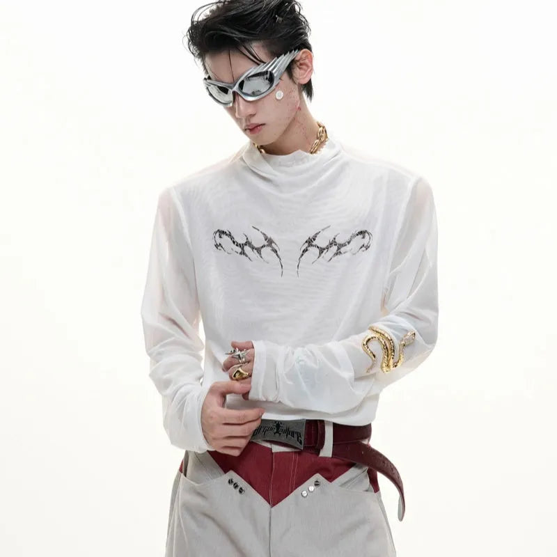 Man wearing a black slim fit long sleeve ice-feel top made from polyester and spandex blend.