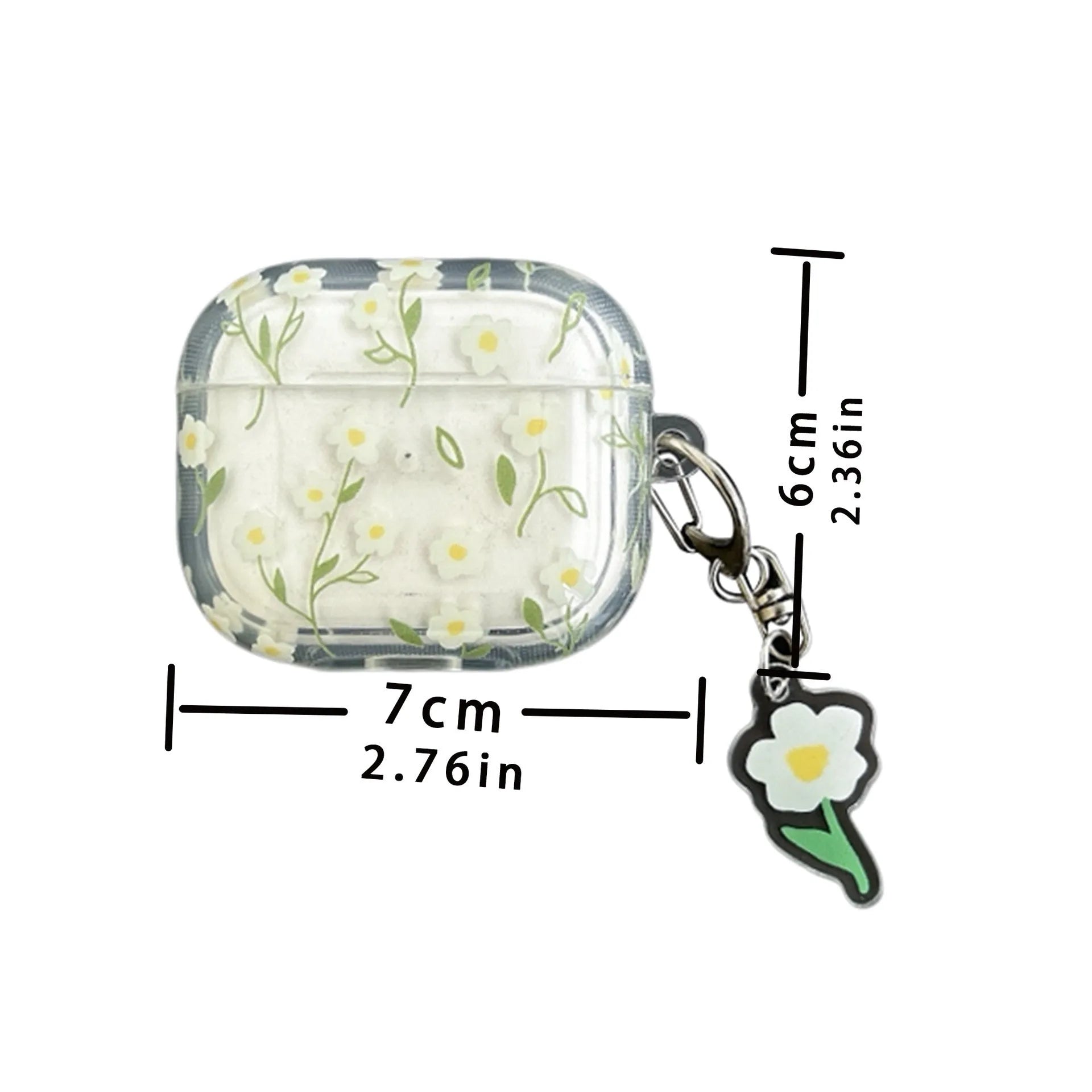 Transparent TPU Bluetooth headset protective cover with white floral design for Apple AirPods