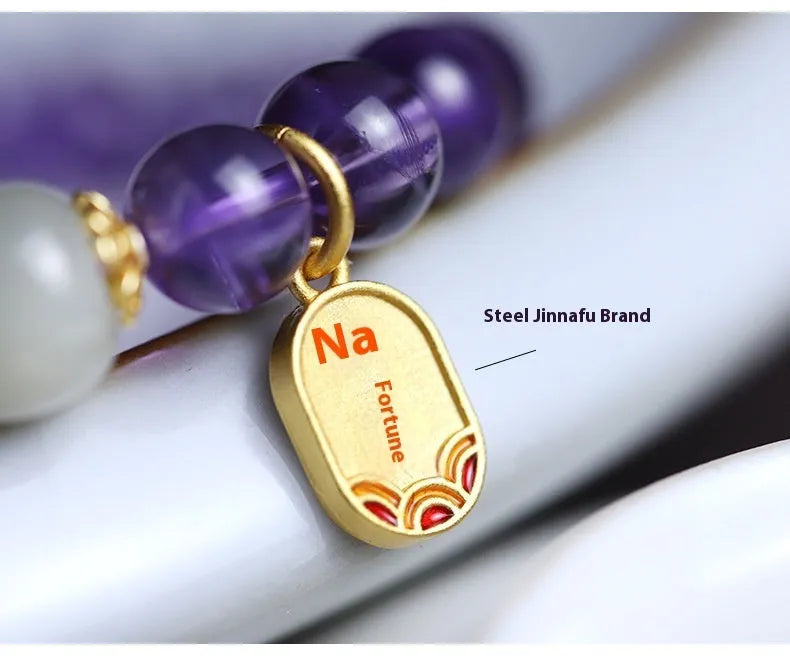 Women's amethyst crystal bracelet with 8mm geometric beads in national style design