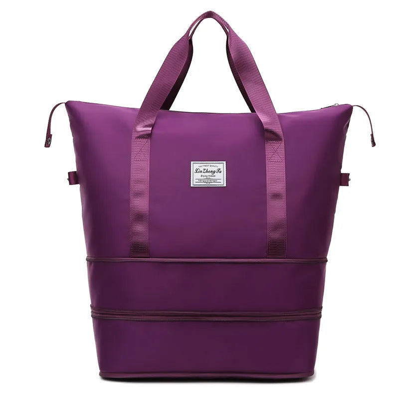 Large capacity waterproof Oxford cloth travel bag with double wet and dry separation in solid colour