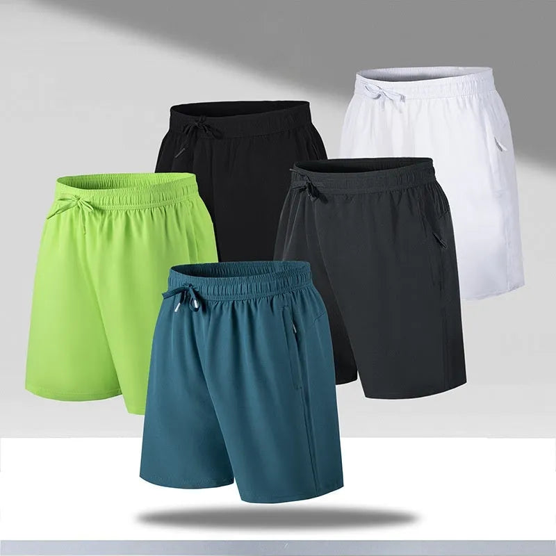 Men's loose-fitting quick-dry ice silk sports shorts on a summer background.