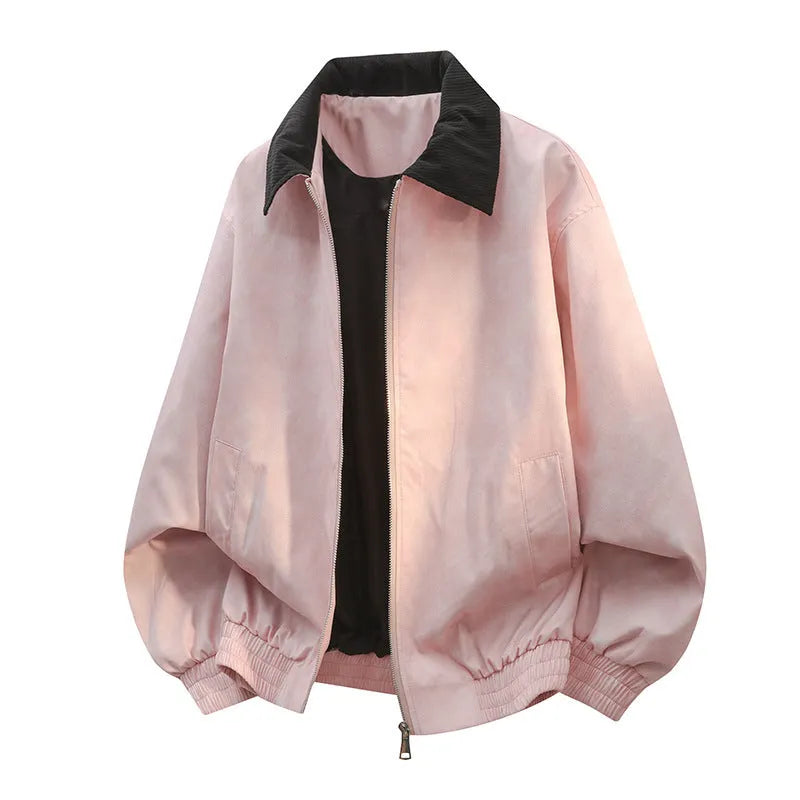 Men's black casual jacket with stitching lapel detail and straight hem