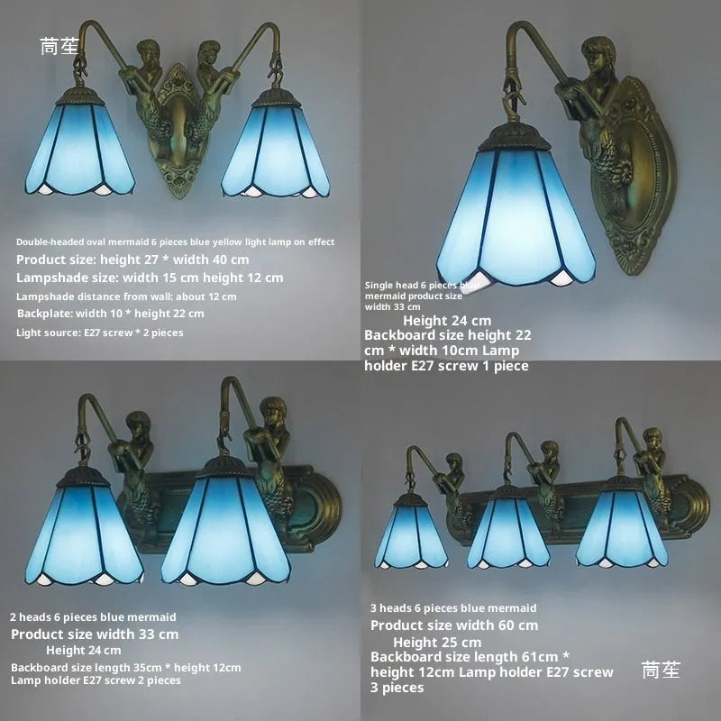 American mirror headlight bathroom lamp oval mermaid design white or leaves style wall mounted LED compatible