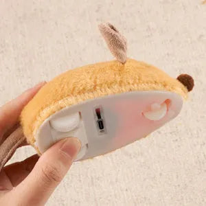 Grey and yellow automatic cat mouse toy with feather tail and LED lights