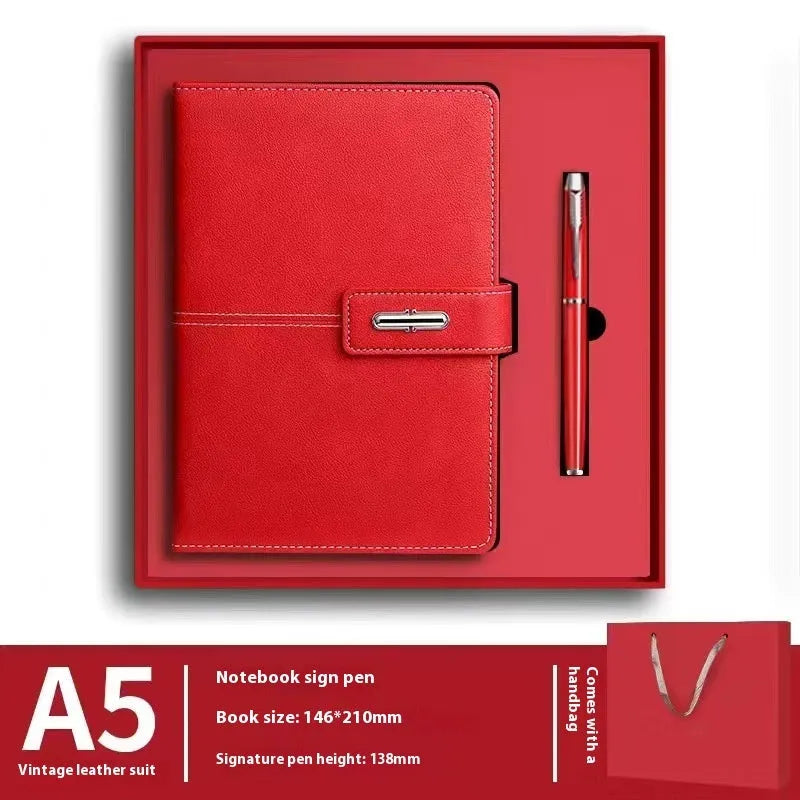 A5 size notebook with PU leather cover in various colours, showing wood-free paper inside.