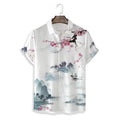 Men's printed plant pattern short sleeve shirt in casual fit, polyester fabric, available in multiple colours