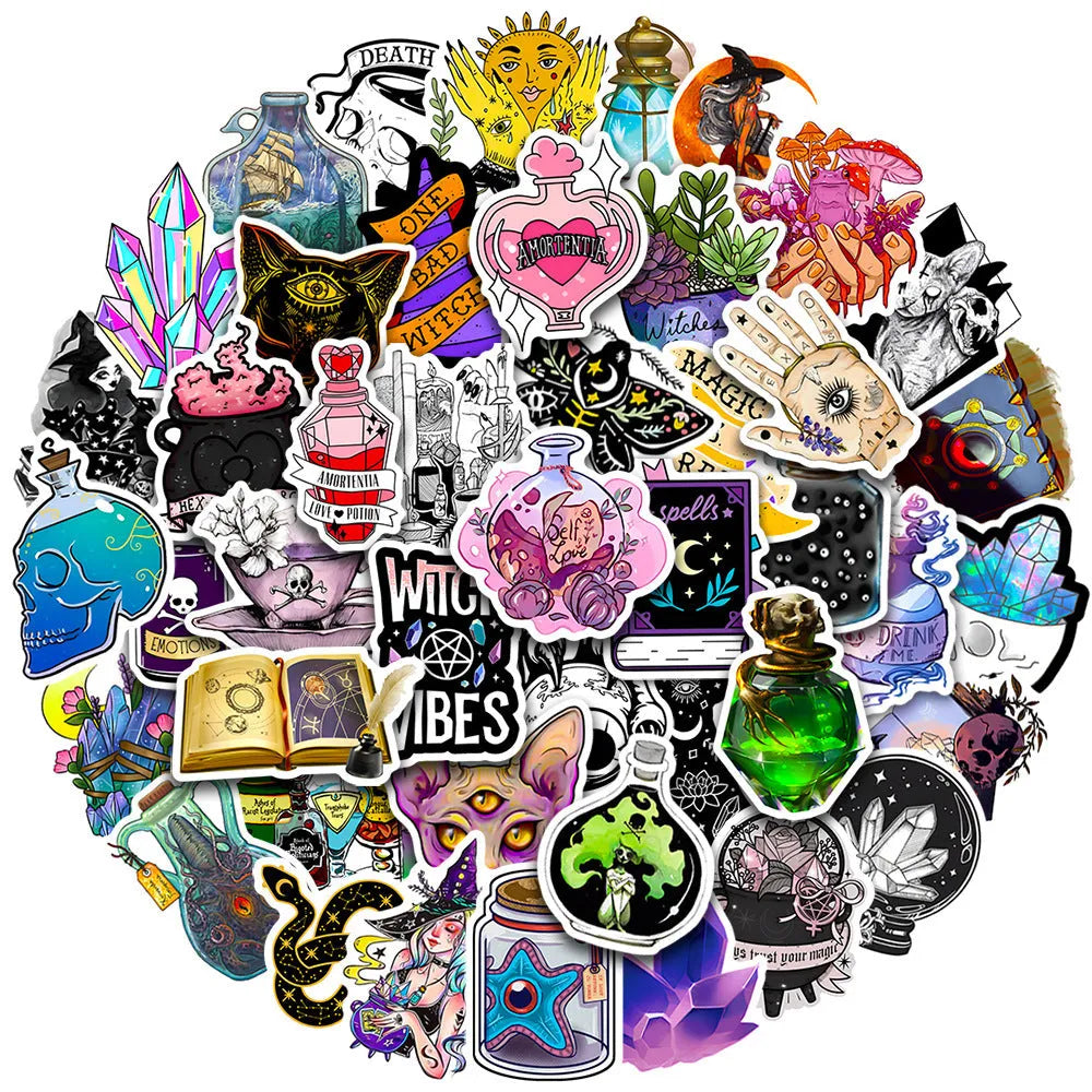 Waterproof PVC adhesive stickers 50 pieces glossy finish 3-8cm for luggage and smooth surfaces