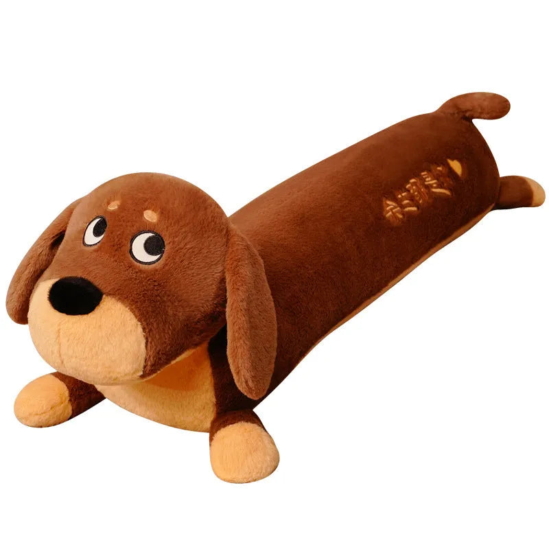 Cute cartoon puppy plush toy long pillow in short plush fabric, brown colour, 80cm size