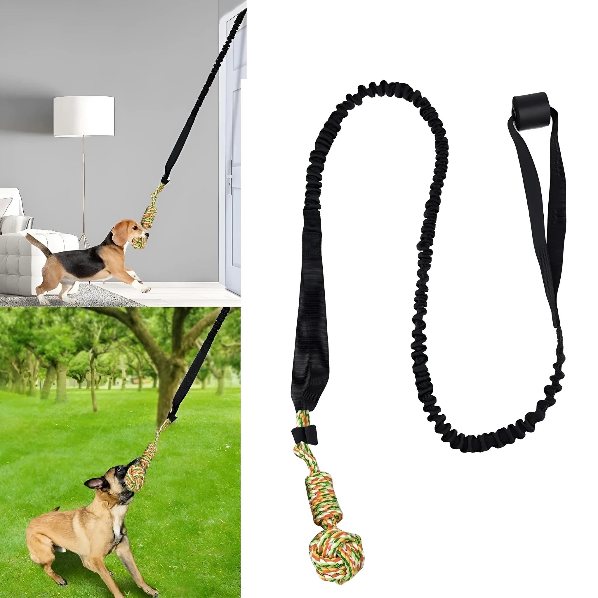 Cotton thread dog tug of war rope toy in black, grey, or red for large breed chewing and play