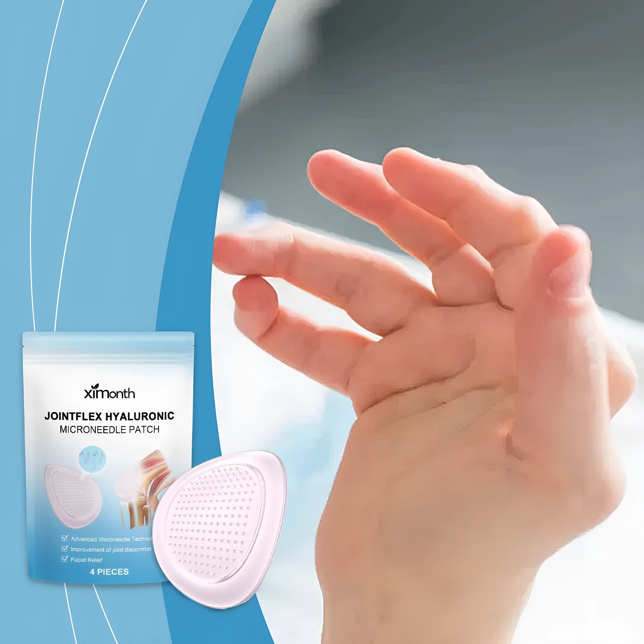 A pack of four Curcumin Joint Microneedle Patches for external body care application.