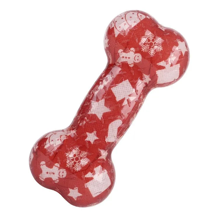 Orange Halloween pumpkin colour TPR bone dog toy with printed details and crinkle squeak sound