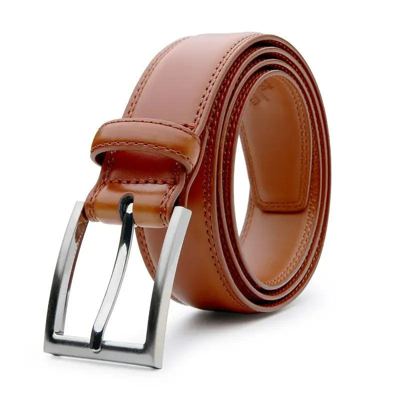 Men's genuine leather casual belt with alloy buckle in 95 grain brown pattern