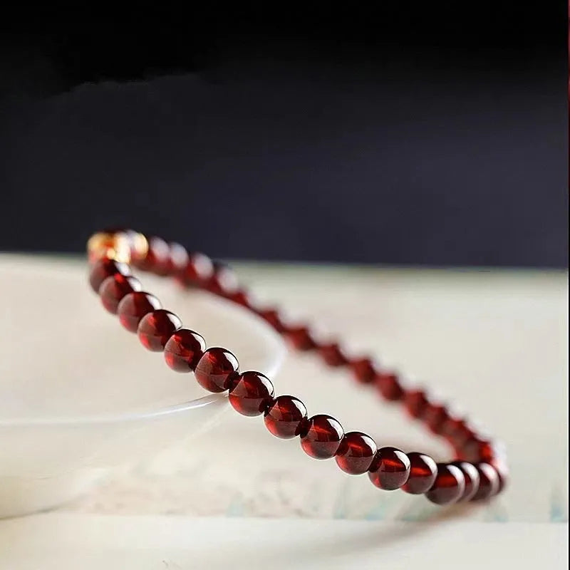 Retro wine red glass bead bracelet for women in New Chinese style with manual craftsmanship