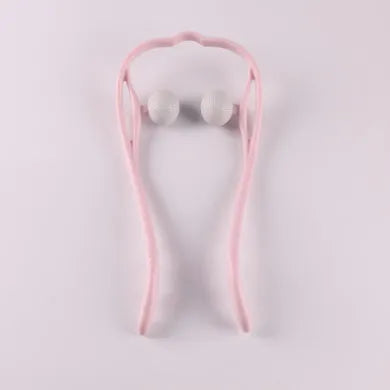 Blue swan-shaped six-wheel manual neck massager with rotating rollers and a separate natural jade scraping board on a white background.