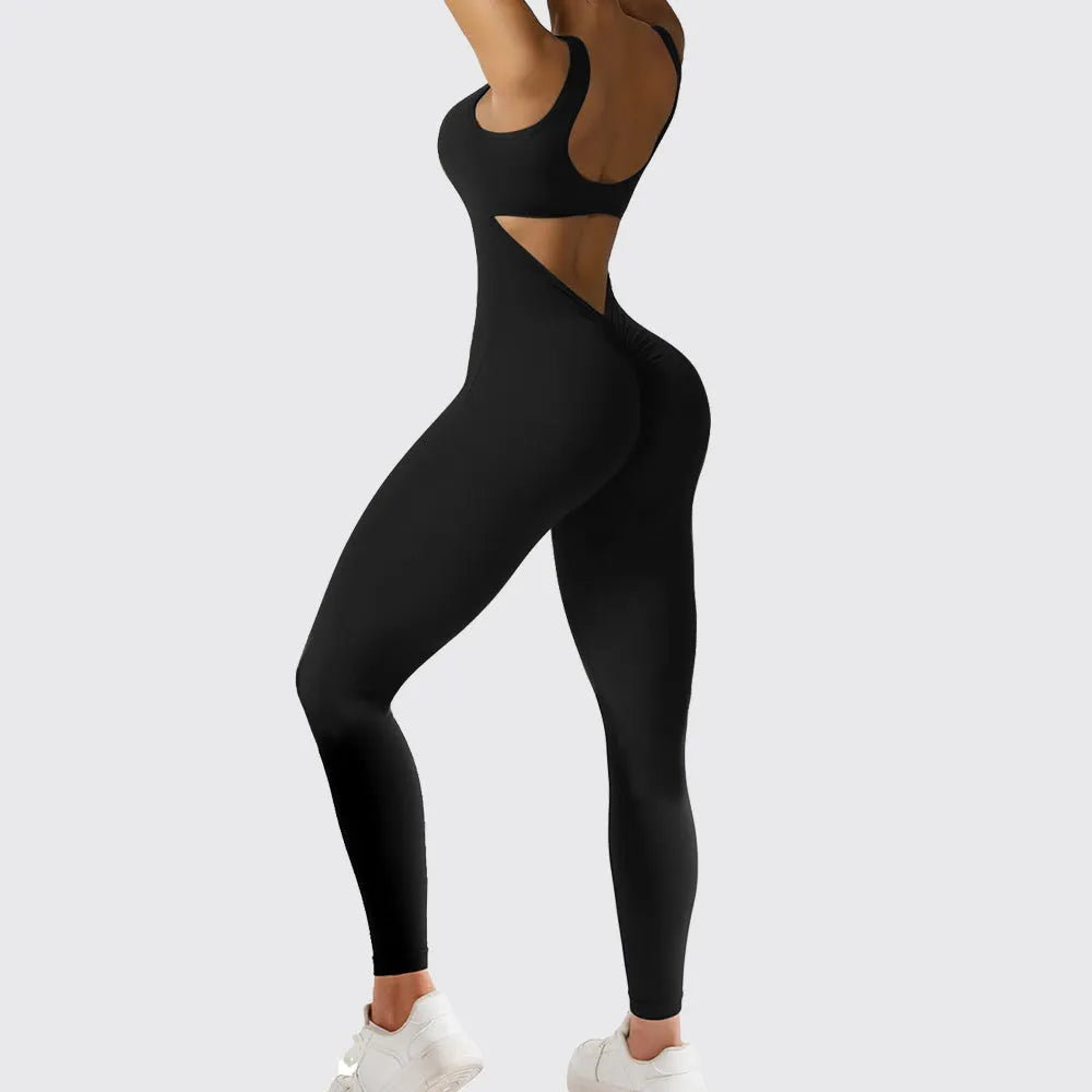 Women's sleeveless flare jumpsuit for fitness and yoga in high-elasticity polyester