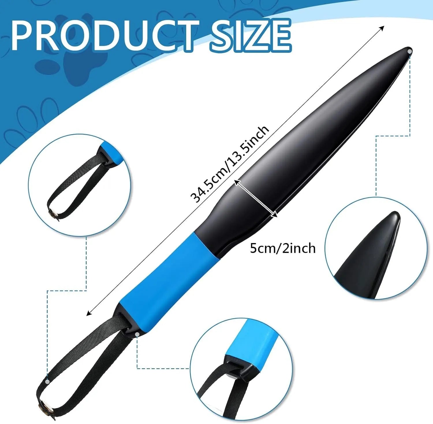 Blue-handled nylon dog break stick training tool, 35cm long, for small and medium dog bite prevention.