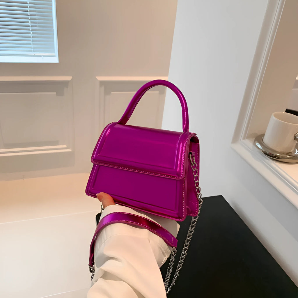 Retro horizontal square PU leather crossbody bag with sewing line detail in six colour options