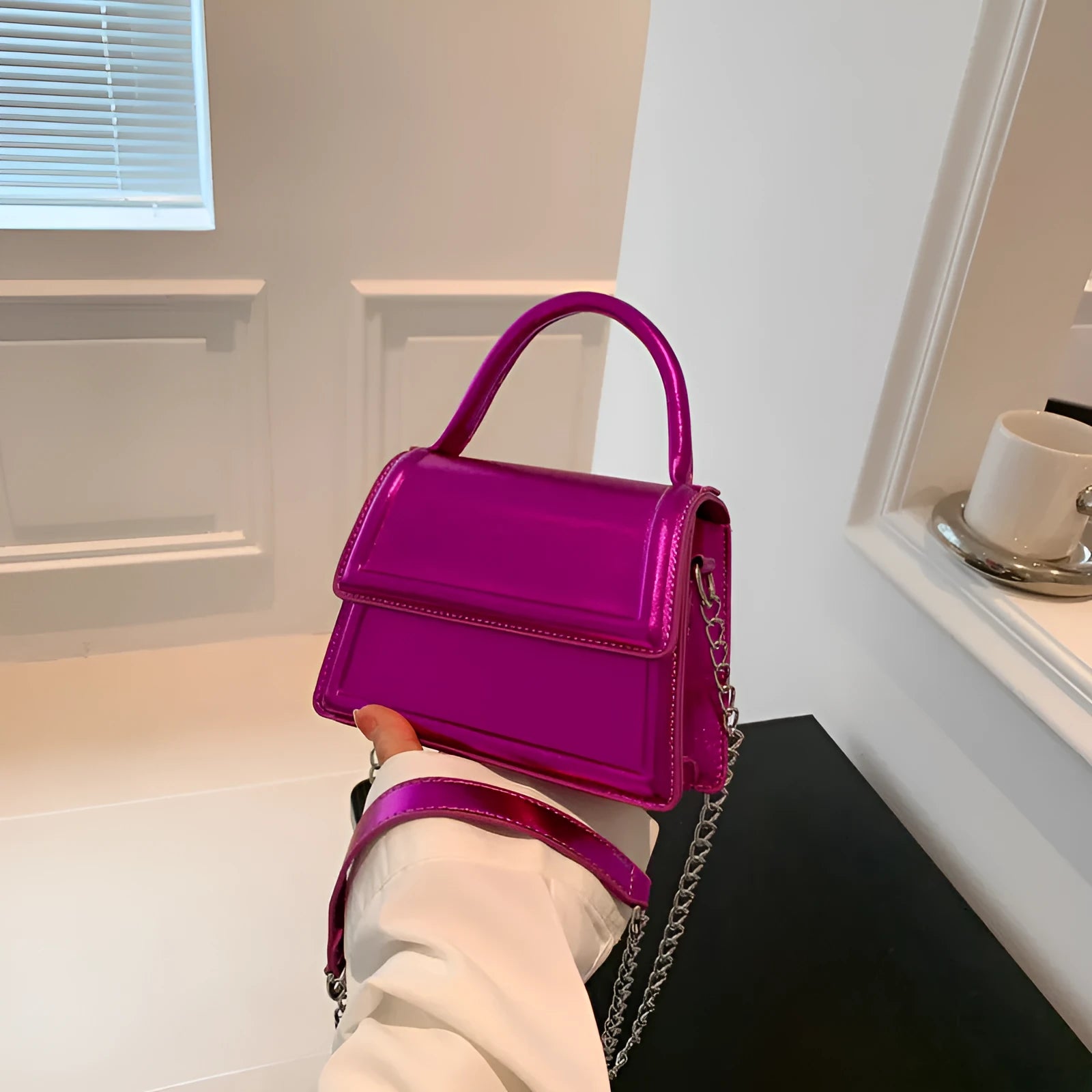 Retro horizontal square PU leather crossbody bag with sewing line detail in six colour options