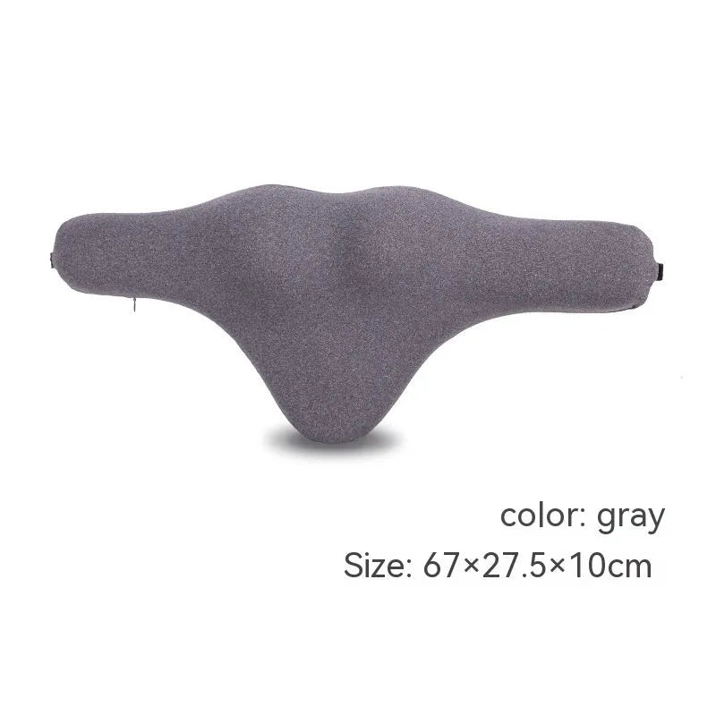 Dark gray universal car neck memory foam pillow on a car seat headrest.
