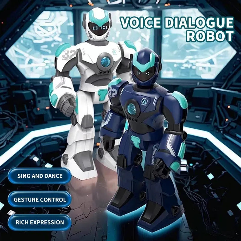 Toy Intelligent Voice Dialogue Robot 24g plastic robot model in white with mechanical war police design